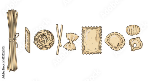 Assorted Pasta Collection: Spaghetti, Penne, Tagliatelle, and More Delicious Shapes