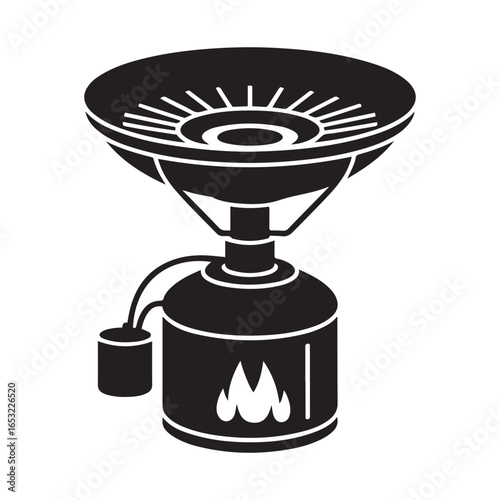 Black silhouette of portable camping stove vector. Vector black silhouette. with white background