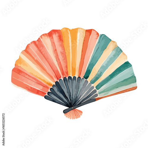 Vibrant Watercolor Fan with Multicolored Stripes