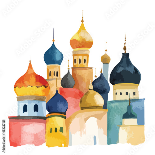 Vibrant Watercolor Russian Orthodox Churches