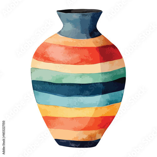 Vibrant Watercolor Striped Ceramic Vase with Detailed Texture