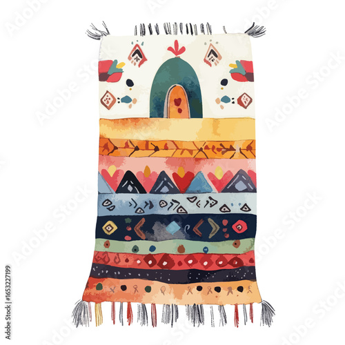 Vibrant Watercolor Tapestry with Intricate Tribal Patterns