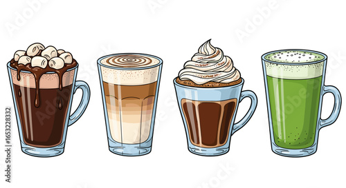 Illustrated Delicious Hot Beverages, Perfect for a Cozy Break Time