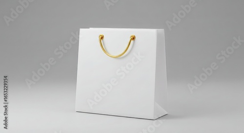 Elegant white shopping bag with gold handles for your brand promotions and product mockups, ready for your design to stand out and capture customer attention