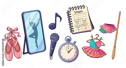 Ballet Studio Still Life: Music, Mirror, Steps, and Ballet Outfit