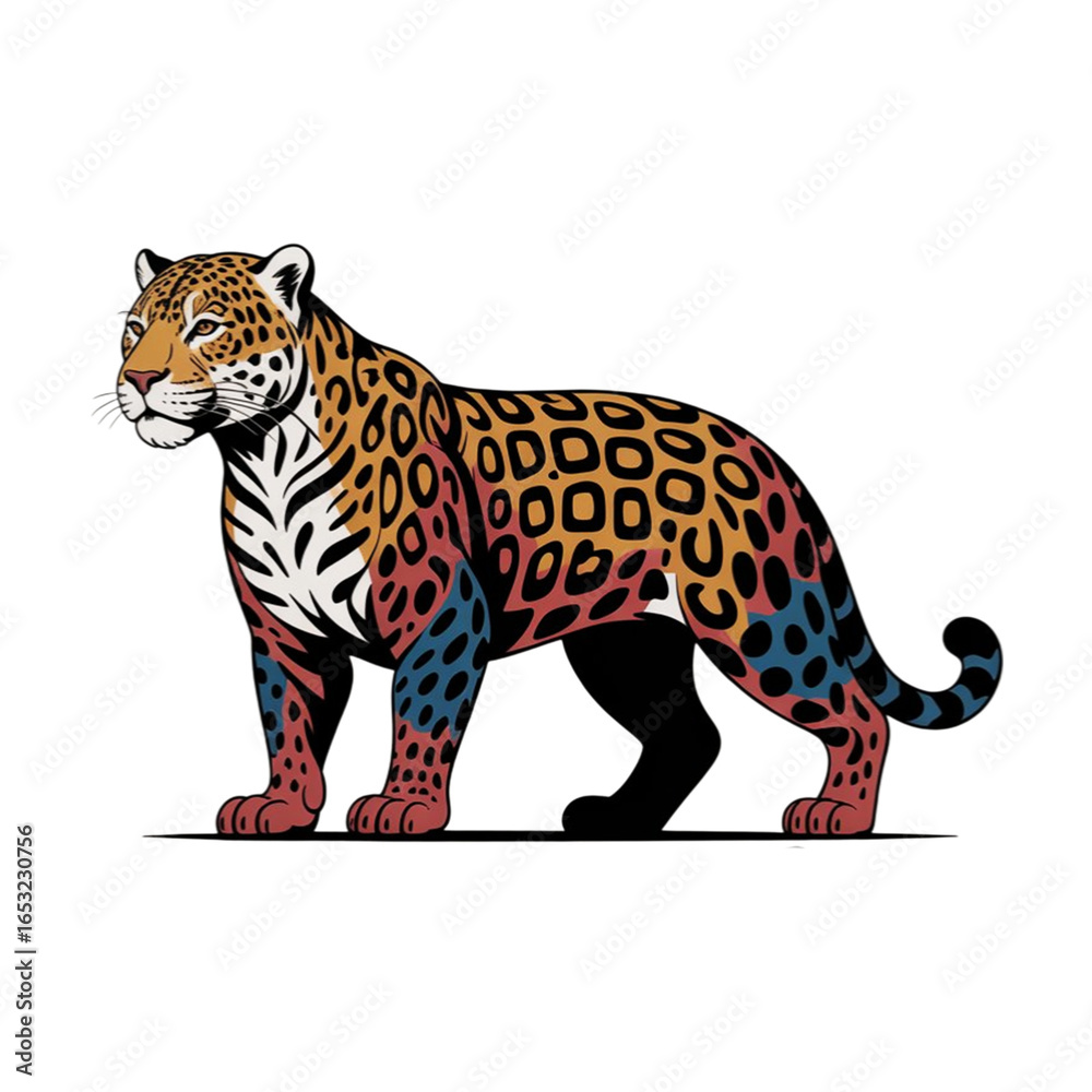 Obraz premium Vibrant artistic jaguar standing proudly isolated on transparent background