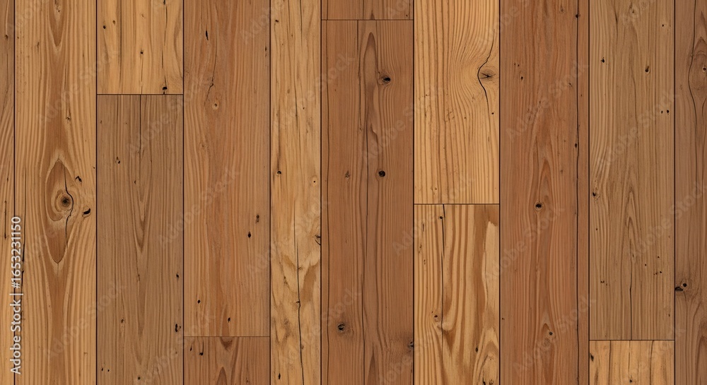 Fototapeta premium Wooden Floor Planks in Warm Natural Tones with Visible Grain and Knots