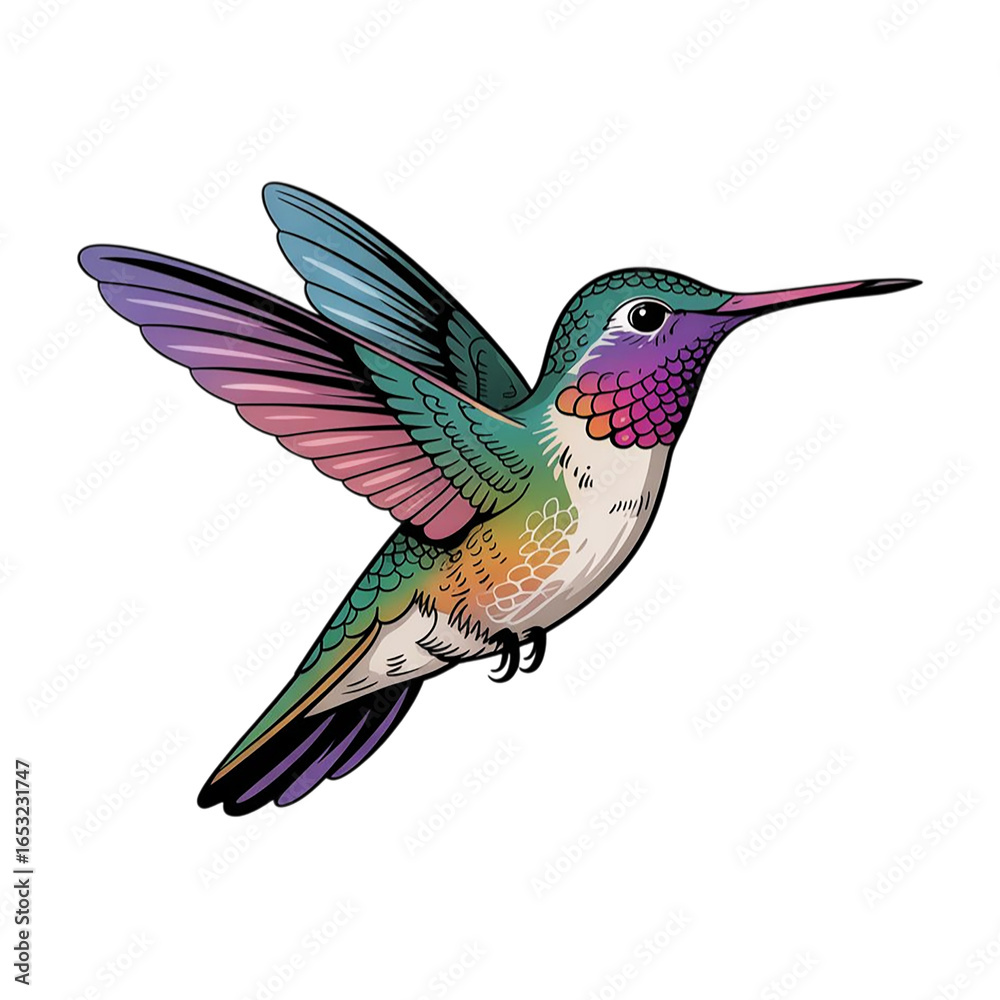 Fototapeta premium Colorful hummingbird in flight isolated on transparent background