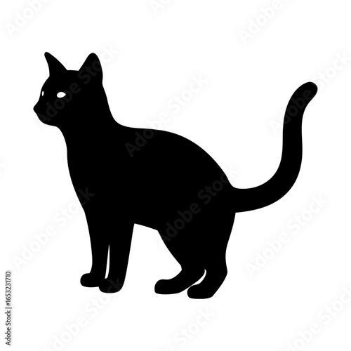 Elegant black cat silhouette standing gracefully, capturing the essence of feline charm with a mysterious and minimalist design, perfect for various creative projects and thematic visuals