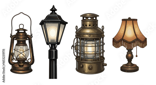 Vintage Light Fixtures: An Assortment of Lanterns and Lamps