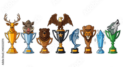 Diverse Animal Trophies Illustration: Winning Collection of Wildlife Designs
