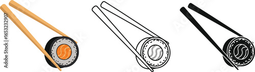 Sushi roll with chopsticks vector illustration food art