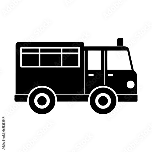 A simple black and white silhouette vector illustration of a utility vehicle, ideal for design projects requiring a clear, graphic representation of a service vehicle