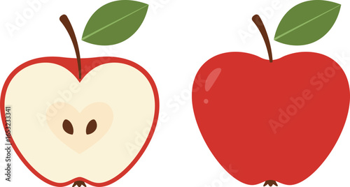 Two Red Apples One Cut Open Illustration on Transparent Background
