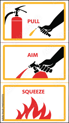Fire Extinguisher Usage Three Steps Illustration for Safety and Emergency Procedures