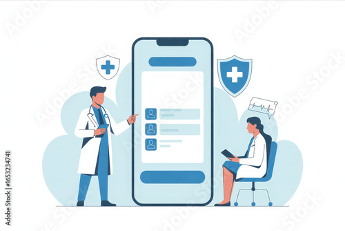 Healthcare Professionals Consult Using Mobile Technology Illustration