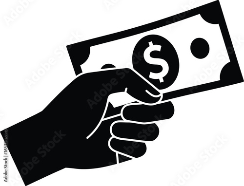Black Hand Holding Dollar Bill Silhouette Illustration on Transparent Background silhouette illustration