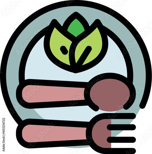 Promoting healthy eating with fresh leaves, spoon and fork on a plate, symbolizing mindful consumption and balanced nutrition