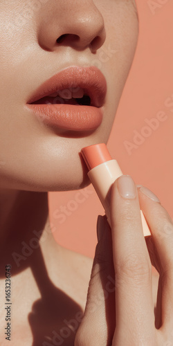 Soft lips dry skin treatment autumn concept close up lip balm moisturizing natural beauty skincare healthy feminine gentle touch smooth texture nude makeup