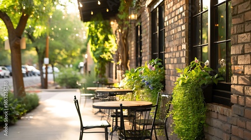 Charming outdoor cafe seating on a sunny sidewalk