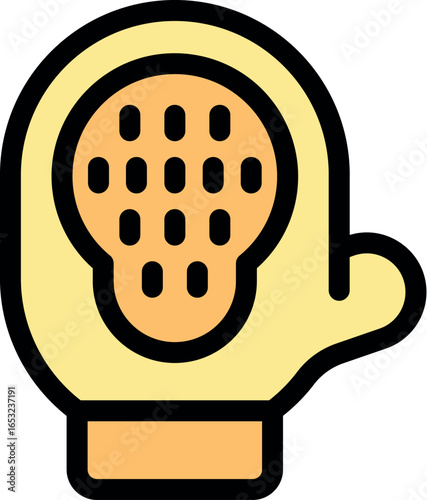 Yellow kitchen glove with scrubber pad ensuring hand protection during dishwashing