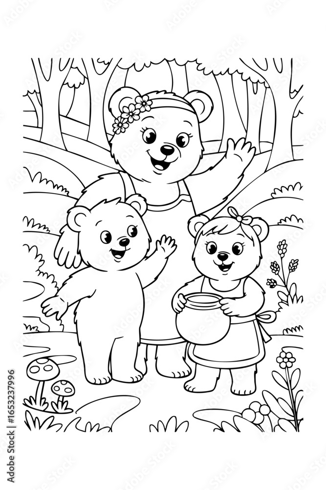 Fototapeta premium bears family, colouring page 