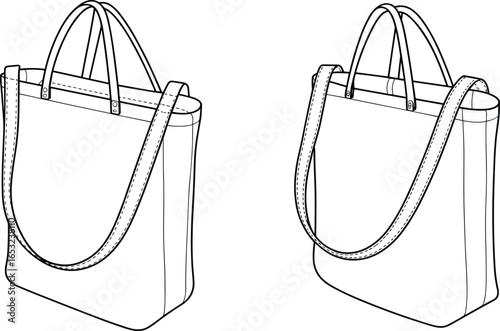 Vector Illustration of Stylish Handbag with Shoulder Strap and Handles – Minimalist Fashion Accessory Design for Women’s Tote Bag Mockup Template