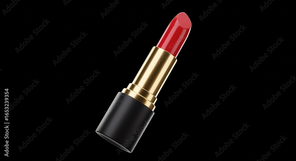 Obraz premium Elegant red lipstick on black background, perfect for beauty, fashion, and cosmetic product visuals, creating a luxurious vibe