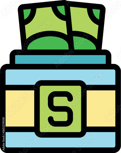 Savings box overflowing with cash, illustrating the concept of saving money, finance, and investment