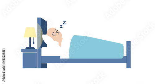 Illustration of a Person Sleeping Peacefully in Bed, Ideal for Sleep Wellness, Health, and Rest-Related Content, Including Relaxation Techniques and Sleep Aid Advertisements