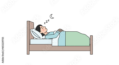 Serene Sleeping Woman Illustration Depicting Restful Night, Promoting Wellness, Insomnia Solutions and Relaxation Techniques for Health and Lifestyle Content