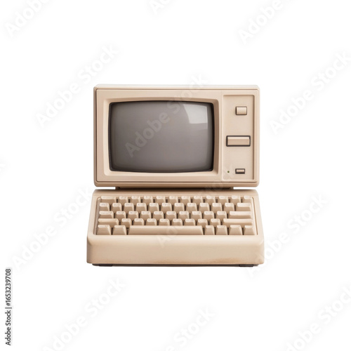 Vintage retro beige computer with crt monitor and keyboard