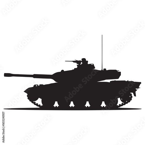 Black silhouette of a military tank vehicle combat. Vector black silhouette. with white background