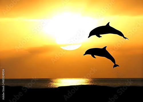 Delfine springen aus dem Meer bei Sonnenuntergang – Magische Ozean-Silhouetten