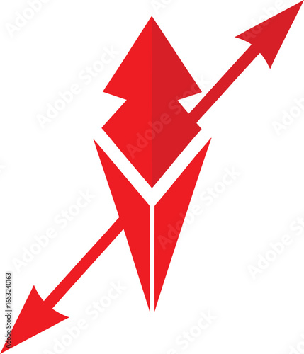 Red arrows indicating upward and downward movement or trends, isolated on white background