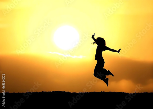 Wallpaper Mural Silhouette einer Frau springt bei Sonnenuntergang – Lebensfreude und Freiheit Torontodigital.ca