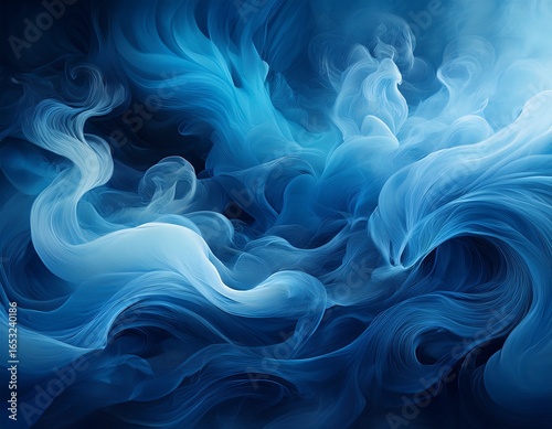 abstract background of blue smoke clouds swirling in dark atmosphere