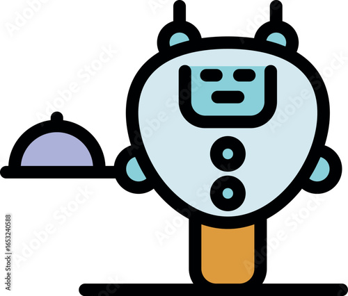 Cartoon robot chef holding a tray with a cloche