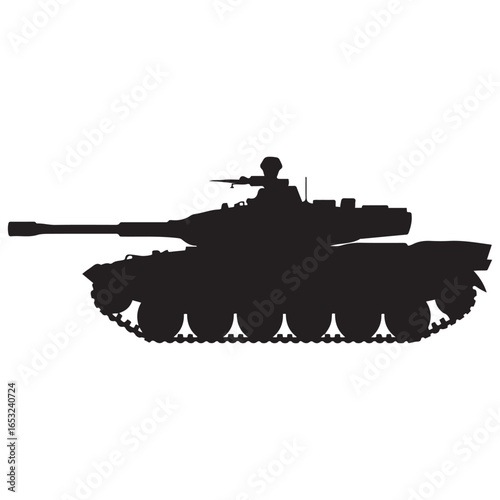 Black silhouette of a military tank vehicle combat. Vector black silhouette. with white background