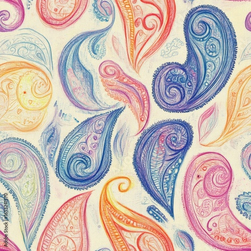 A colorful paisley pattern with a variety of colors and shapes