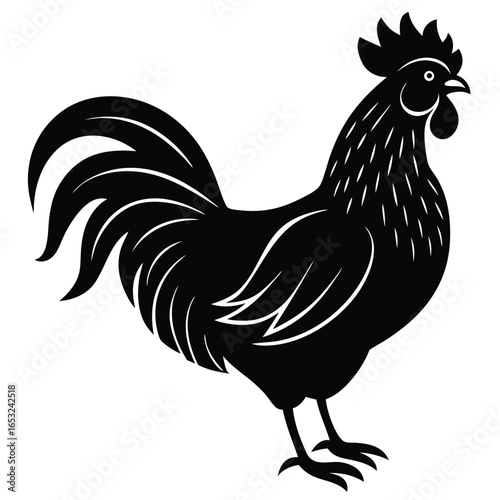 Rooster and hen silhouette collection, farm animal illustration, poultry vector artwork, black and white graphic, rural livestock design, chicken drawing