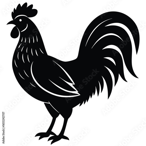Rooster and hen silhouette collection, farm animal illustration, poultry vector artwork, black and white graphic, rural livestock design, chicken drawing