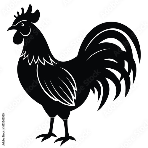 Rooster and hen silhouette collection, farm animal illustration, poultry vector artwork, black and white graphic, rural livestock design, chicken drawing