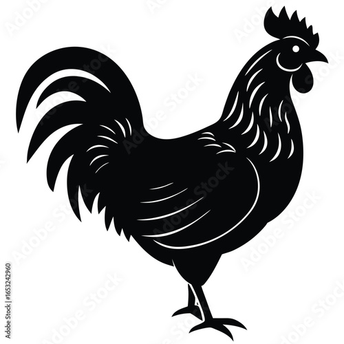 Rooster and hen silhouette collection, farm animal illustration, poultry vector artwork, black and white graphic, rural livestock design, chicken drawing