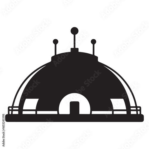 Lunar base dome structure with antennas icon. Vector black silhouette. with white background