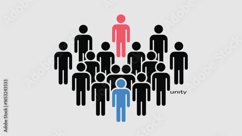 Diverse group of stylized figures united by a common purpose people black