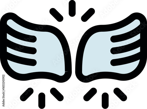 Cartoon wings flapping, generating a bright light, symbolizing hope, freedom, and spiritual ascension
