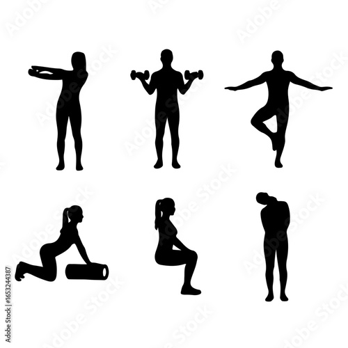 set of yoga silhouettes