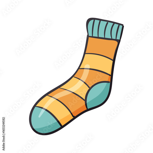 Colorful Striped Sock Illustration: A whimsical, cartoon-style illustration of a single, colorful sock, featuring stripes. A warm, inviting design suitable for apparel or product designs.