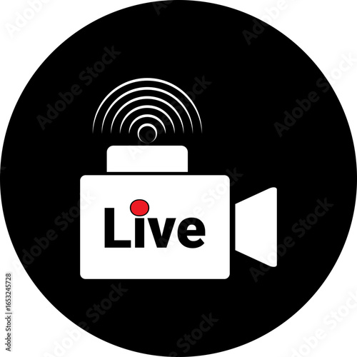Live Streaming Camera Icon with Broadcast Signal